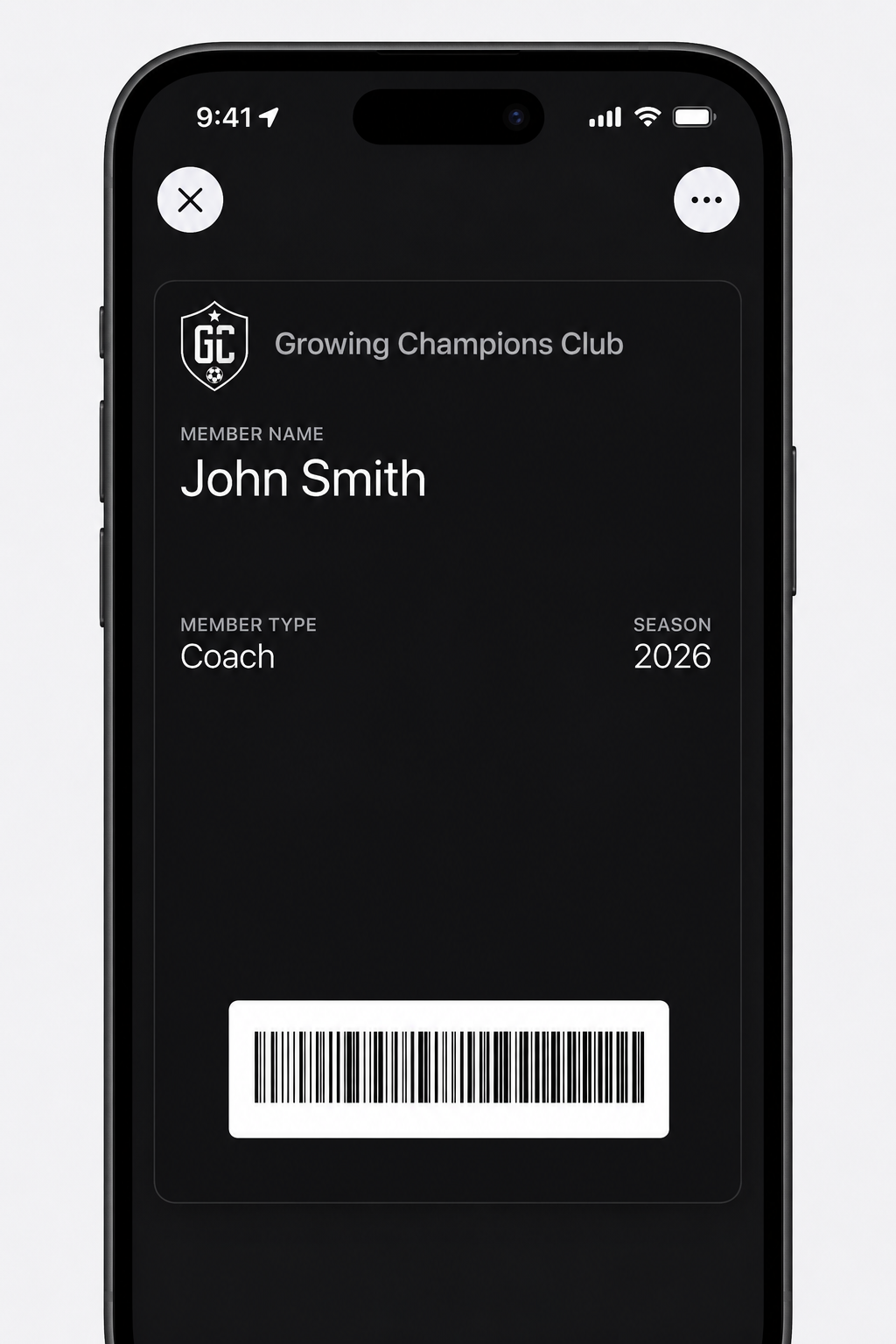 Growing Champions digital membership card in Apple Wallet